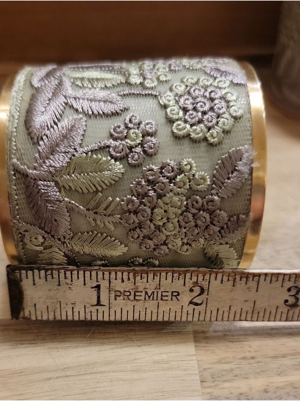 Vintage Inspired Cottage Core Cool Grey and Soft Mint Floral Embroidered Fabric - Picture 11 of 12